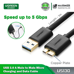 UGREEN US130 USB 3.0 A Male to Micro B Male Cable Super Speed Charging and Data Sync Cord (1m) Black - Intl