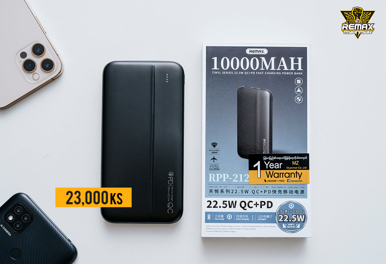 REMAX  RPP-212 TINYL Series 10000mAh Power Bank, PD18W&QC3.0A,Powerbank,Powe Bank 10000mah,10000mah Power Bank,10000mah Powerbank,20W PD Power Bank ,Type C Power Bank, Apple Power Bank Best Power Bank For iPhone12,Fast Charge Power Bank ,USB C Power Bank