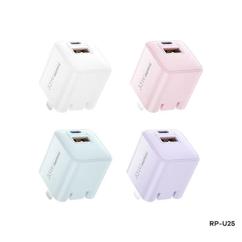 REMAX RP-U25 SWIFT SERIES 33W PD+QC MULTI-COMPATIBLE FOLDING FAST CHARGER(1 USB/1 TYPE-C), 33W Charger, PD+QC Charger, Fast Charger