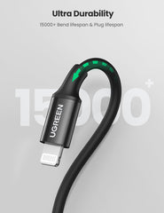 UGREEN USB-C TO LIGHTNING (PD) FAST CHARGING 3.0A MFI CABLE M/M  RUBBER SHELL / NECLE PLATING 1M - BLACK