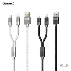 REMAX RC-128II 2.4A GIRI 2 IN 1 LIGHTNING & LIGHTNING CHARGING CABLE,Cable,2 in 1 cable,2 in 1 USB Cable,2 in 1 charging cable Phone Charging Cable,2 in 1 cable for mobile phone,smart phone,tablet,iPhone,iPad,2 in 1 USB Charging Cable