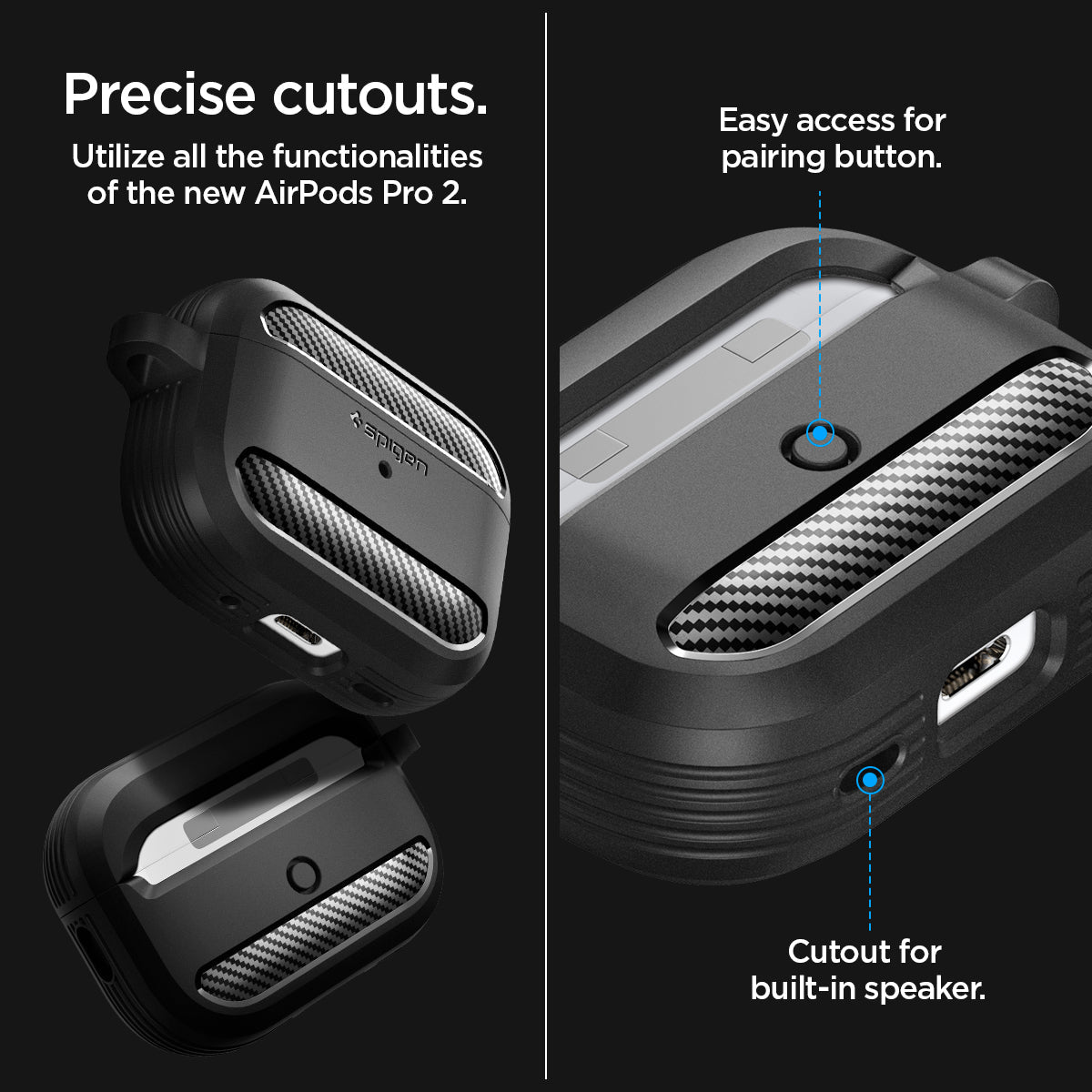 Spigen AirPods Pro (2nd Gen) Rugged Armor Series - Matt Black