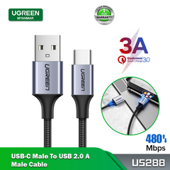 Ugreen USB 2.0A to Type-C Nylon Braid Niclel Plating 1.5M - Black