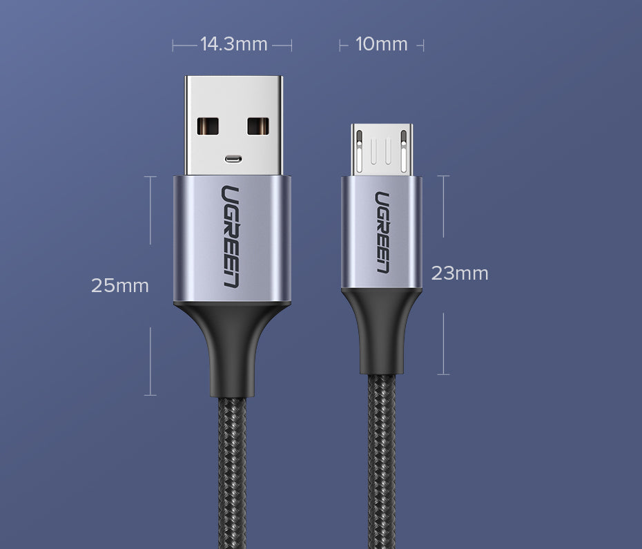 Ugreen US290 Micro USB 2.0 Nylom Braid Metal Cable 1M - Black