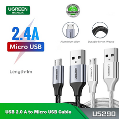 Ugreen US290 Micro USB 2.0 Nylom Braid Metal Cable 1M - Black