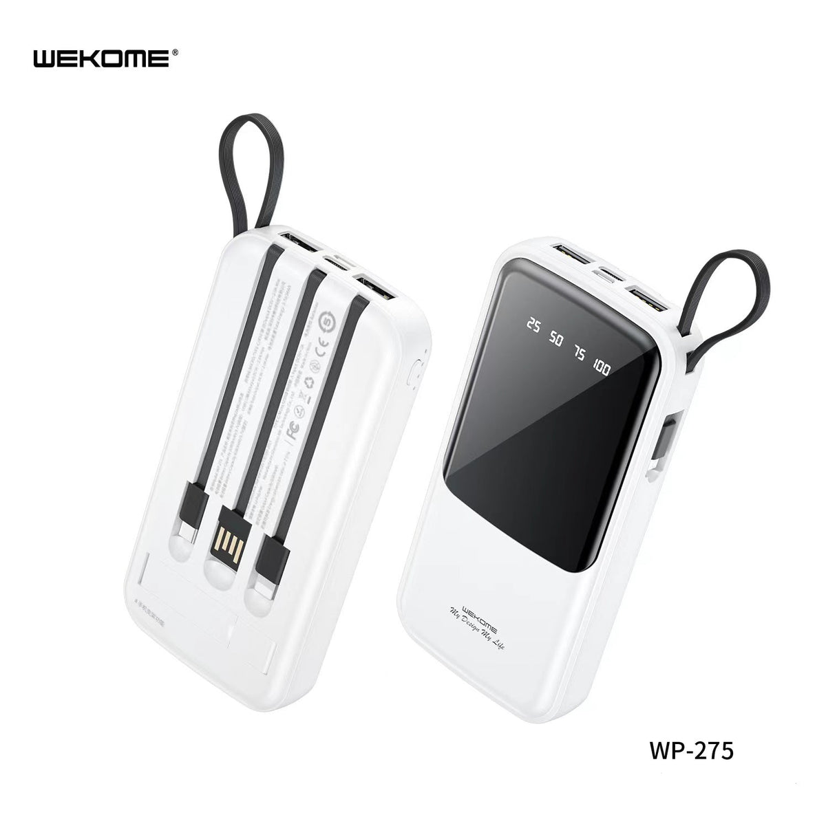 WEKOME WP-275 10000MAH GONEN SERIES POWER BANK WITH 4 CABLES & PHONE HOLDER - White