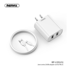 REMAX RP-U35(MICRO) JANE SERIES 2.1A DUAL USB CHARGER SET RP-U35M,USB Phone Charger,Mobile Phone Charger,Smart Phone Charger,Andriod Phone Charger , Muti port usb charger,quick charger,fast charger,the best usb phone charger,wall charger,Portable Charger