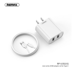 REMAX RP-U35(TYPE-C) JANE SERIES 2.1A DUAL USB CHARGER SET RP-U35A,USB Phone Charger,Smart Phone Charger,Andriod Phone Charger , Muti port usb charger,quick charger,fast charger,the best usb phone charger,wall charger,Portable Charger