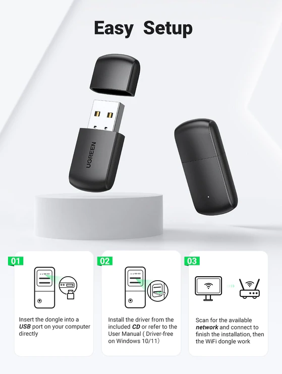 UGREEN CM448 11AC DUAL-BAND WIRELESS USB ADAPTER,Dual-Band Wireless WLAN USB Adapater, WLAN USB Adapter, Wireless USB Adapter