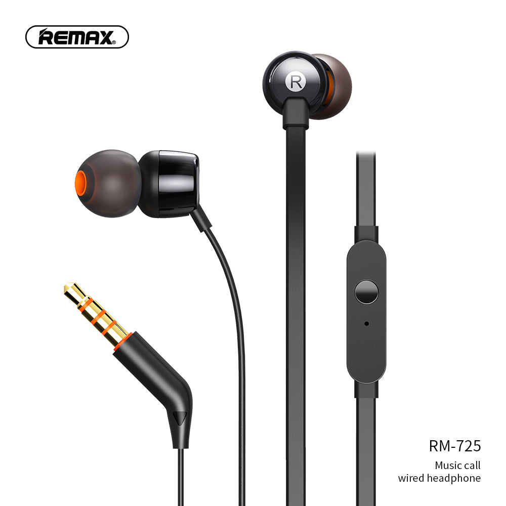 REMAX Wired Earphone RM-725,3.5MM Earphone,Wired Earphone ,Best wired earphone with mic ,Hifi Stereo Sound Wired Headset ,sport wired earphone ,3.5mm jack wired earphone ,3.5mm headset for mobile phone ,universal 3.5mm jack wired earphone