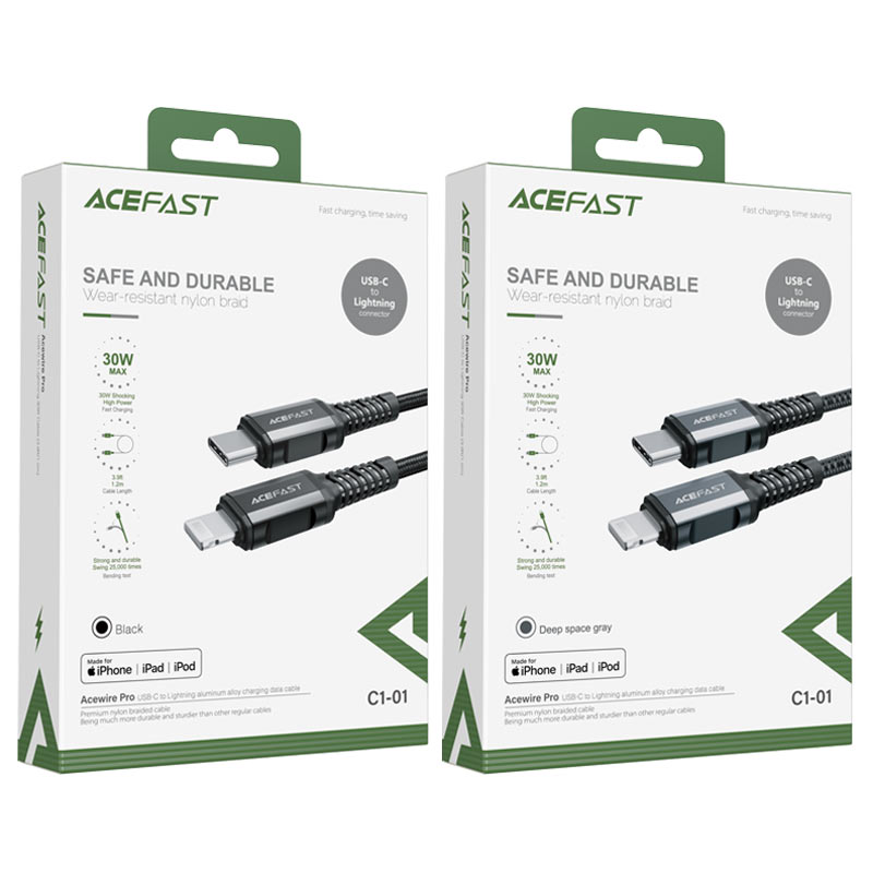 ACEFAST C1-01 USB-C TO LIGHTNING ALUMINUM ALLOY CHARGING DATA CABLE (30W MAX)(1.2M), PD Cable, 30W Cable, Charging Cable, Data Cable