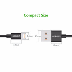 Ugreen US155 USB 2.0A Male to Lighting Male Nickel Plating Abs Shell MFI Cable 2M - Black