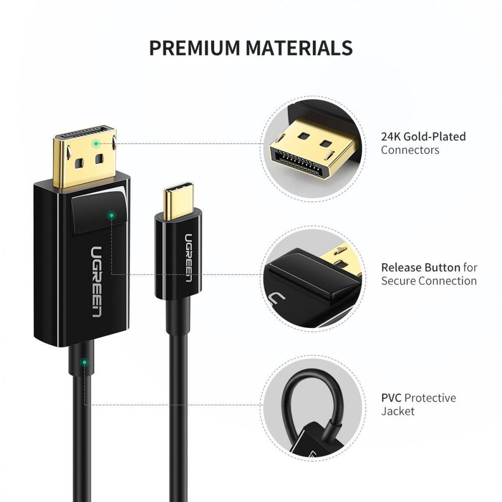 UGREEN MM139 USB TYPE-C TO DP CABLE (1.5M), Type-C to DP Cable, Display Port Cable - Black