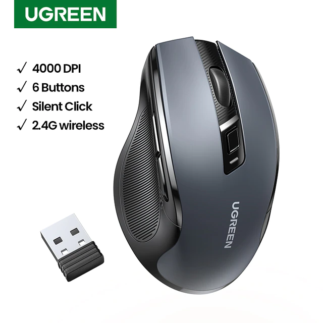 UGREEN MU006 ERGONOMIC WIRELESS MOUSE 2.4G 4000DPI SILENCE DESIGN, Wireless Mouse