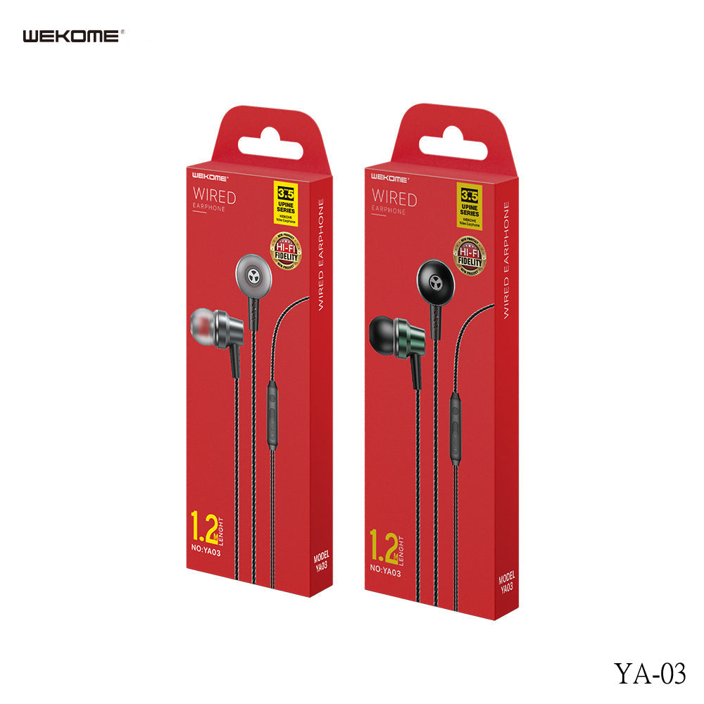 WK YA03 3.5MM UPINE SERIES WIRED EARPHONE ,Earphone , Wired Earphone , Best wired earphone with mic , Hifi Stereo Sound Wired Headset , sport wired earphone , 3.5mm jack wired earphone , 3.5mm headset for mobile phone , universal 3.5mm jack wired earphone