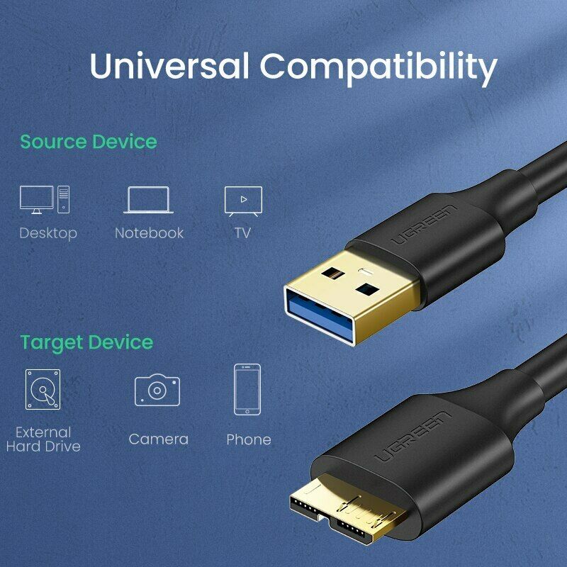 UGREEN US130 USB 3.0 A Male to Micro B Male Cable Super Speed Charging and Data Sync Cord (1m) Black - Intl